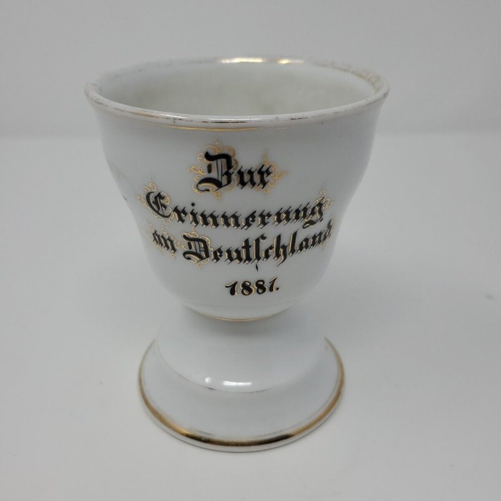 Antique Victorian 1881 Hand Painted Porcelain Pedestal Foot Souvenir Cup Germany
